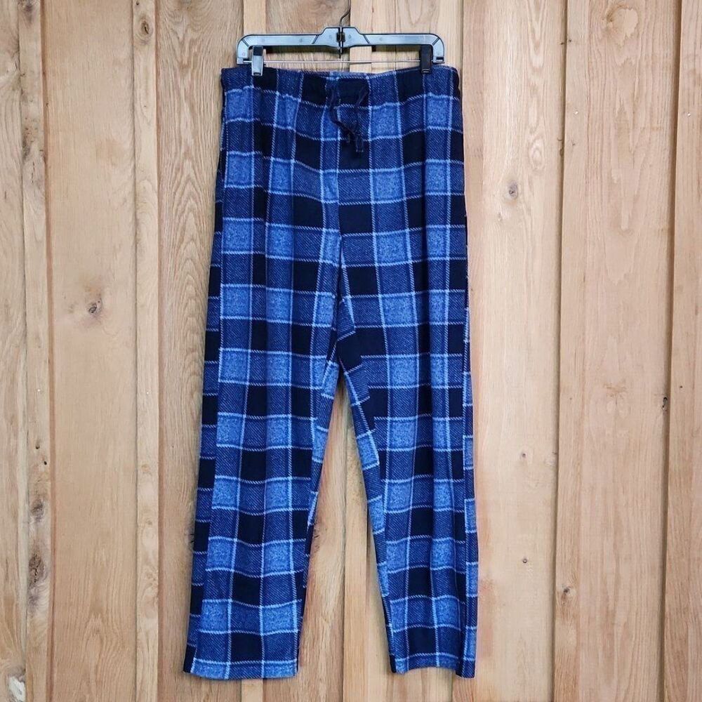 Perry Ellis Fleece Comfy Lounge Pajama Pants, Medium, Blue & Grey Plaid